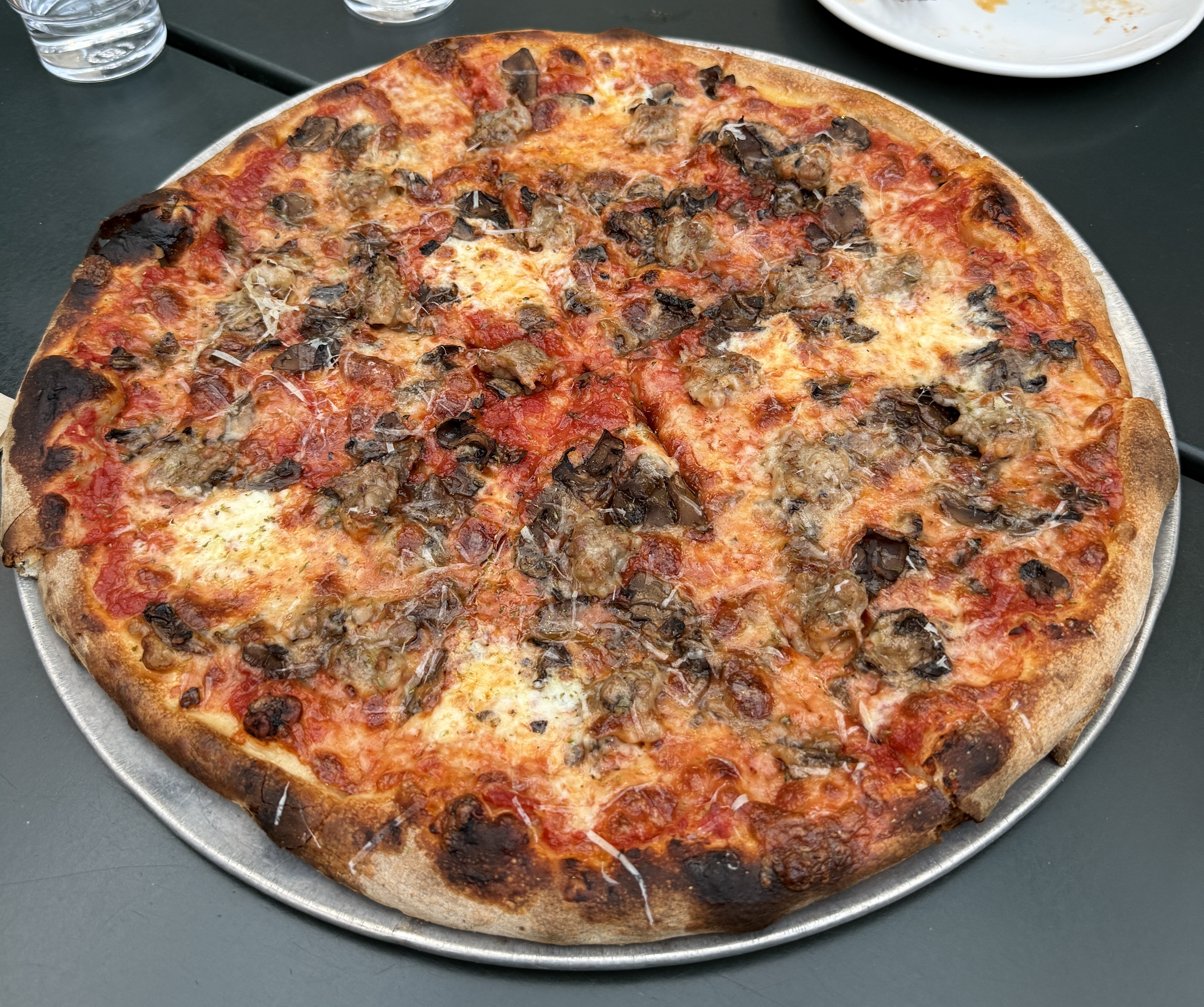 Cremini mushroom and sausage pizza at Pizzeria Beddia